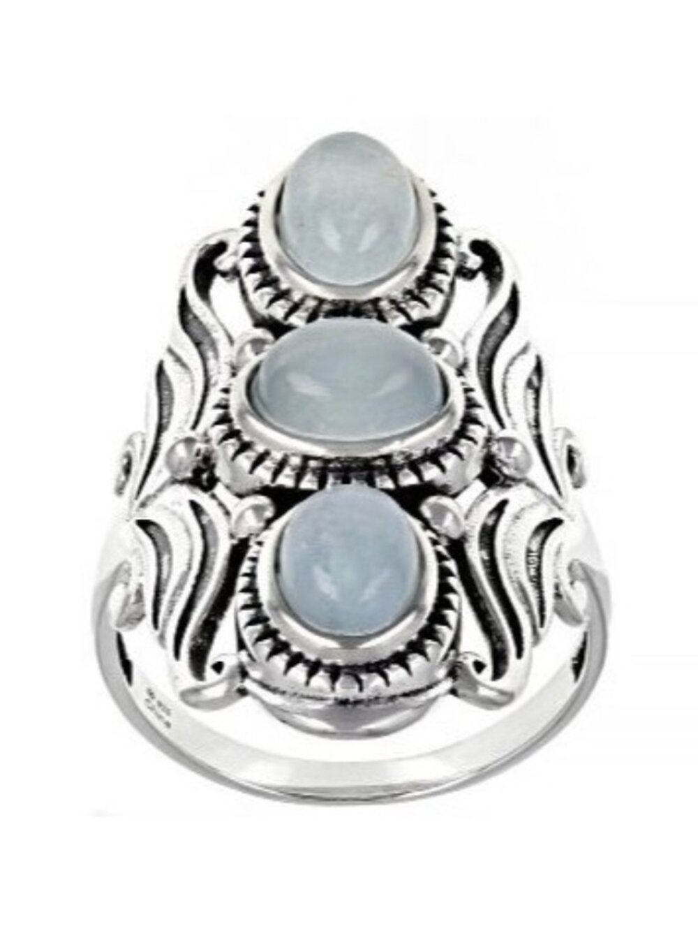 JTV Blue Dreamy Aquamarine Sterling Silver 3 Stone Statement Ring Size 6